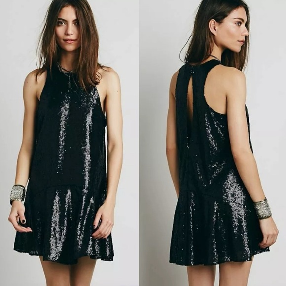 FREE PEOPLE Sleeveless Blue Liquid Shine Sequin Mini Dress S - Picture 2 of 13